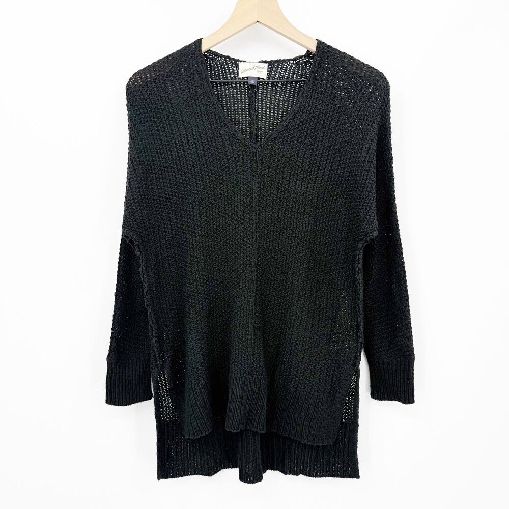 Universal Thread XS Black Open Knit V Neck Sweater Long Sleeve Layering Goth‎